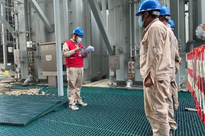 1000千伏特高壓盱眙站開展2號主變油池改造現場勘察